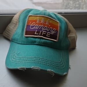 Camping Life Teal and Tan Trucker Hat